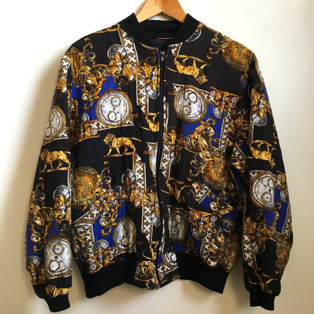 Vintage Studio J Rococo Quilted Bomber Jacket M | Lion Pocket Watch
